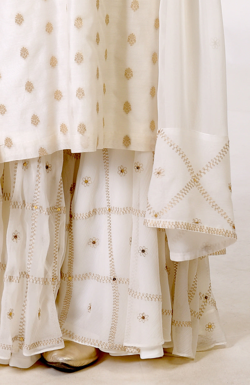 Ivory Banarasi Bootah & Aari Tilla Embroidered Sharara Set