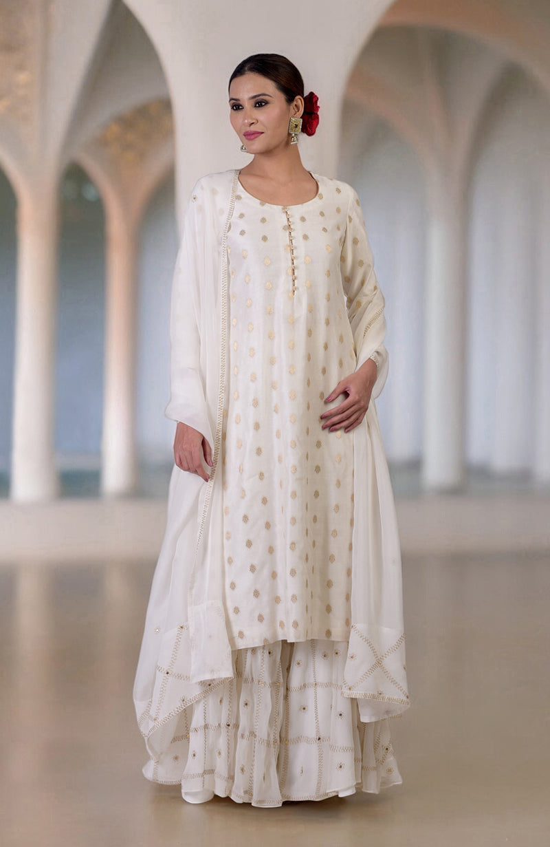 Ivory Banarasi Bootah & Aari Tilla Embroidered Sharara Set