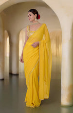 Tara- Daffodil Yellow Hand Embroidered Saree