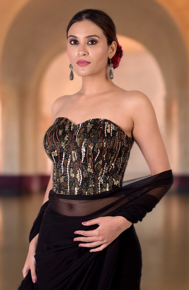Woodstock Black Hand Embroidered Corset