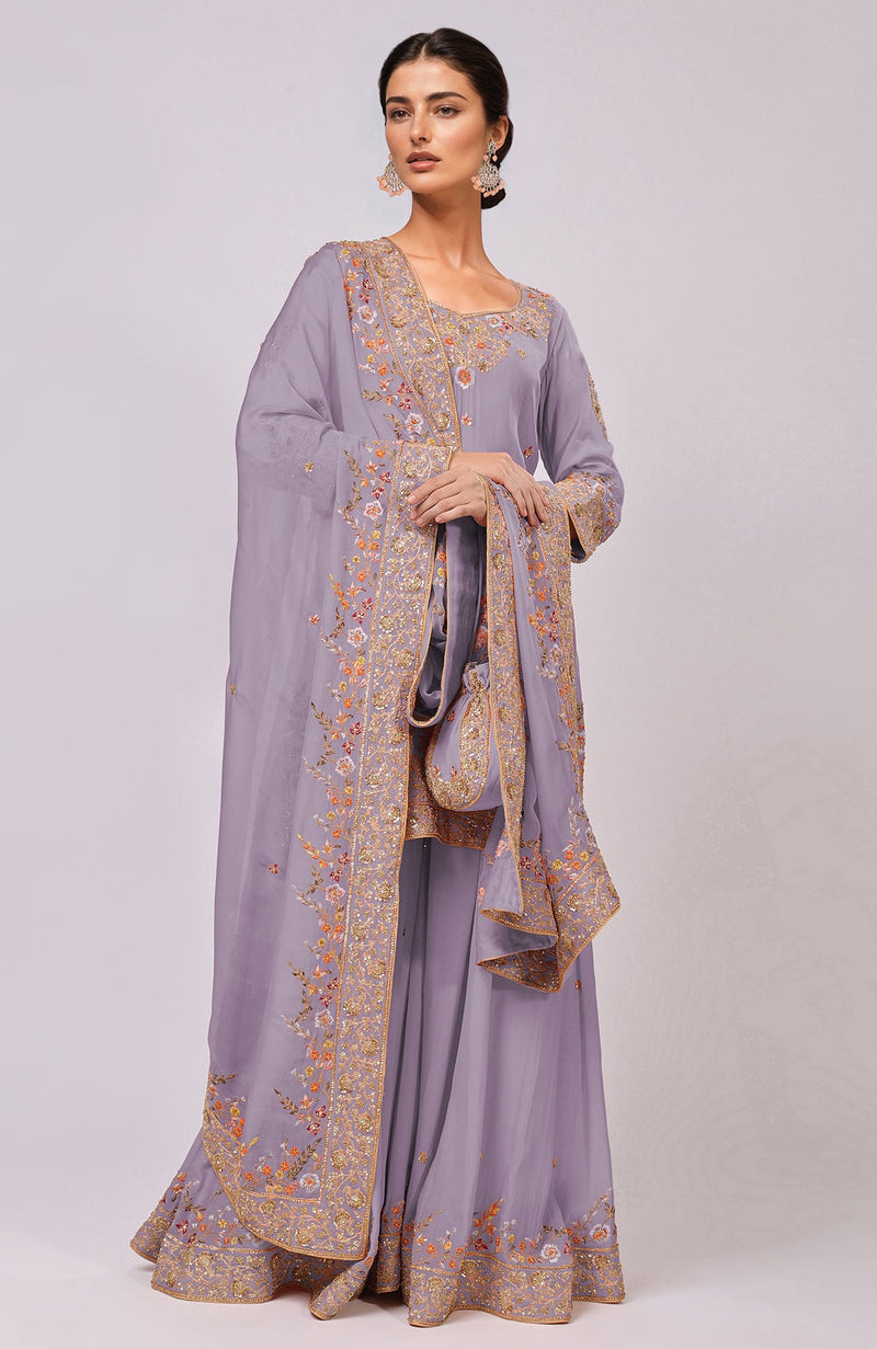 Elder Berry Marori and Resham Hand Embroidered Sharara Set
