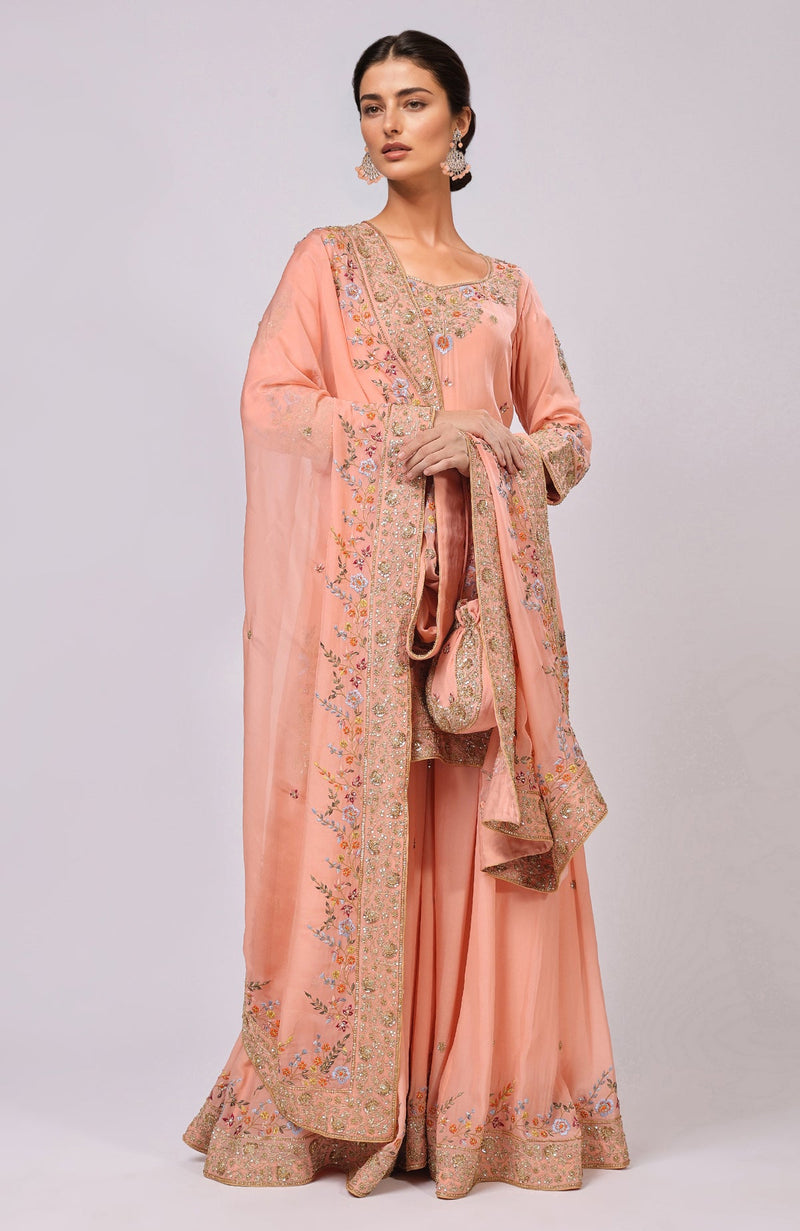 Elder Berry Marori and Resham Hand Embroidered Sharara Set