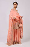Salmon Marori and Resham Hand Embroidered Sharara Set