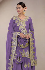 Amethyst Orchid Gold Kashmiri Tilla & Zardozi Hand Embroidered Sharara Set