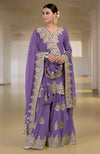 Proud Peacock Gold Kashmiri Tilla & Zardozi Hand Embroidered Sharara Set
