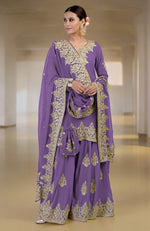 Amethyst Orchid Gold Kashmiri Tilla & Zardozi Hand Embroidered Sharara Set