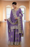 Amethyst Orchid Gold Kashmiri Tilla & Zardozi Hand Embroidered Sharara Set