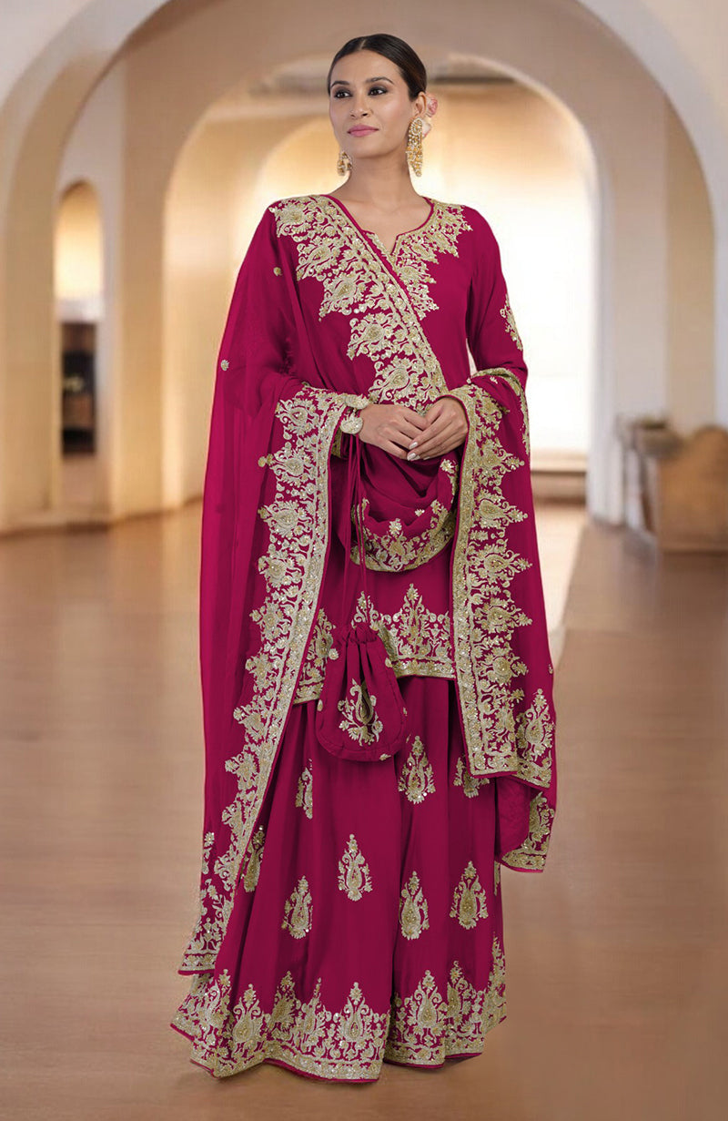 Proud Peacock Gold Kashmiri Tilla & Zardozi Hand Embroidered Sharara Set