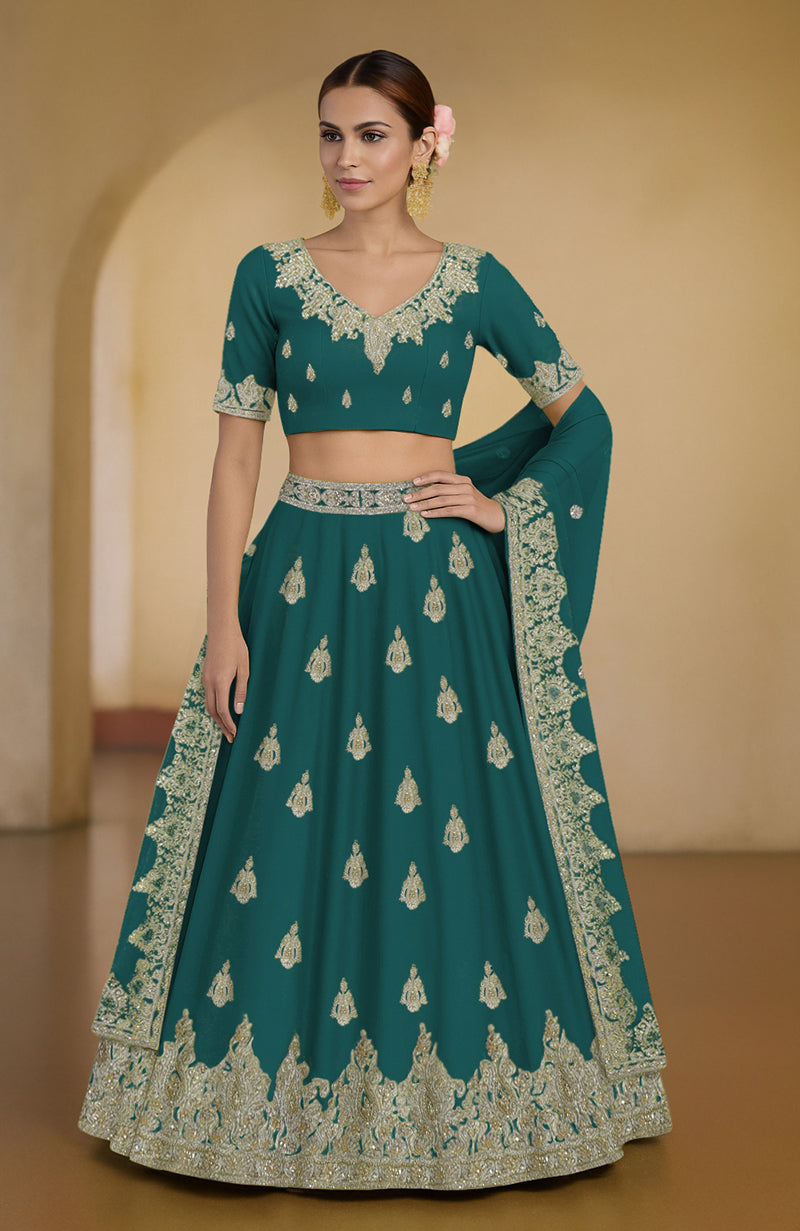 Talking Threads Kashmiri Tilla Zardozi Embroidered Lehenga Set – Peacock