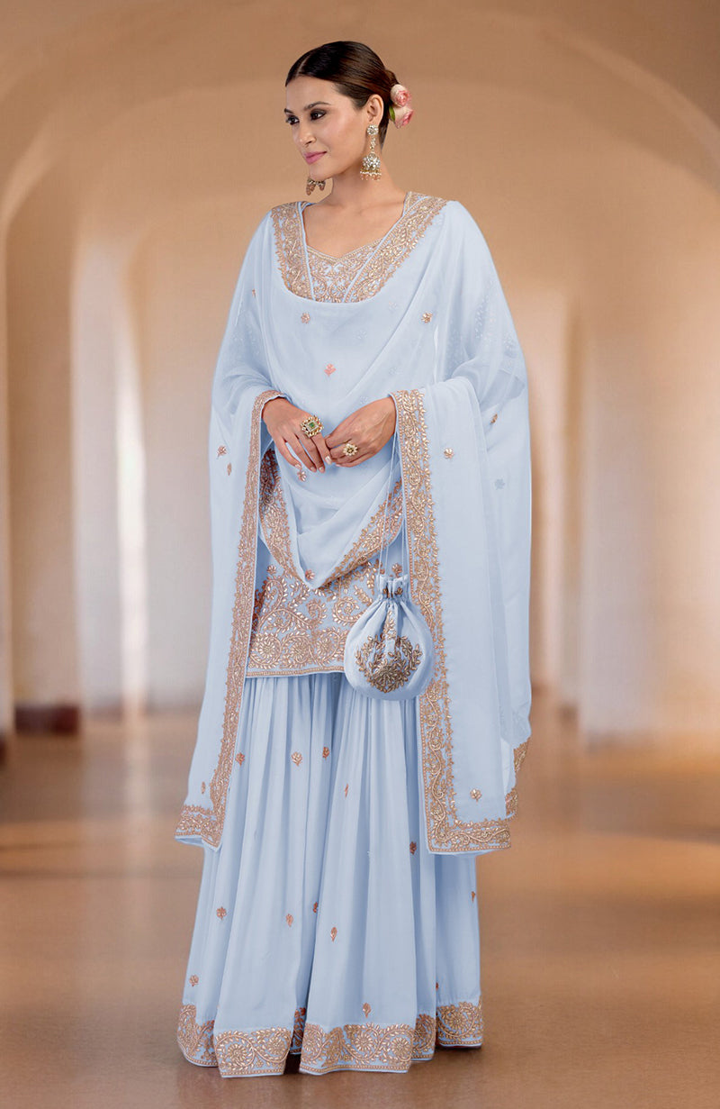 Grey Marori Gota Patti & Zardozi Hand Embroidered Sharara Set