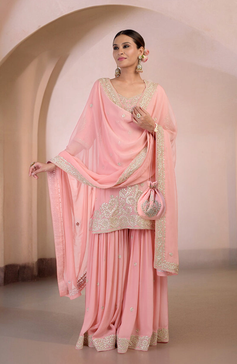 Grey Marori Gota Patti & Zardozi Hand Embroidered Sharara Set