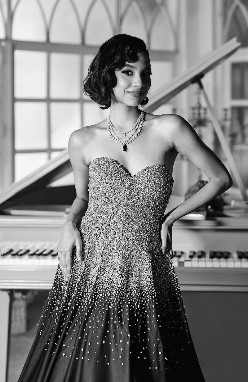 Crystella Black Crystal Hand Embroidered Ball Gown
