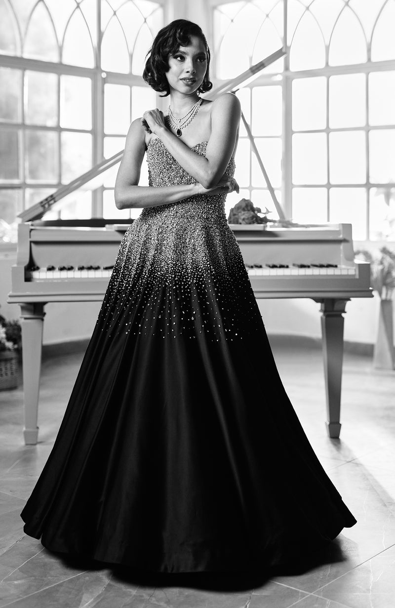Crystella Black Crystal Hand Embroidered Ball Gown