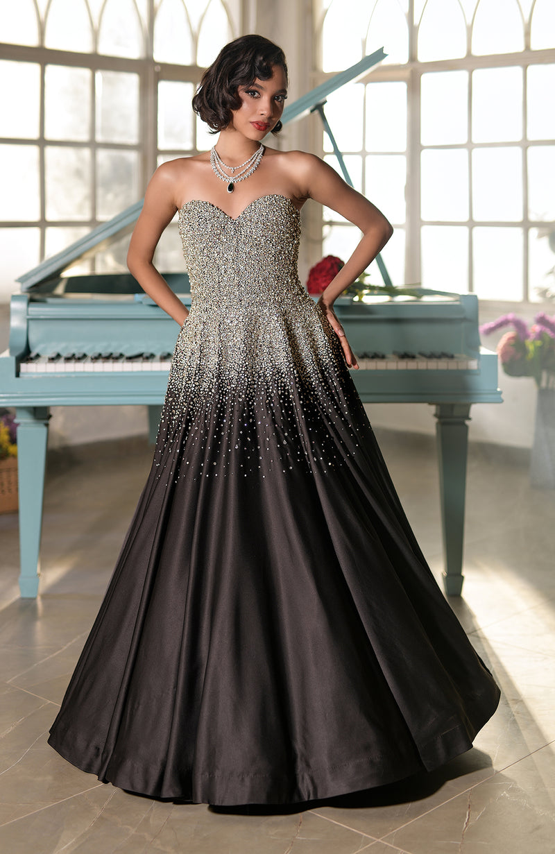 Crystella Black Crystal Hand Embroidered Ball Gown