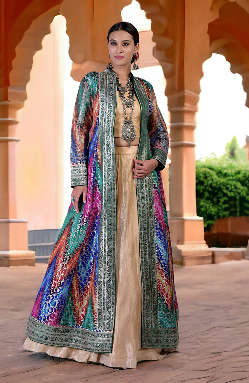 Rangkat Banarsi Silk Handwoven Peshwa Jacket Set