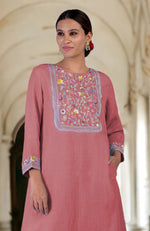 Desert Rose Parsi Gara Embroidered Linen Kurta Set