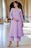 Living Coral Parsi Gara Embroidered Linen Kurta Set