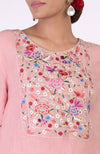 Pink Champagne Parsi Gara Embroidered Linen Kurta Set