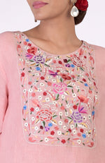 Pink Champagne Parsi Gara Embroidered Linen Kurta Set