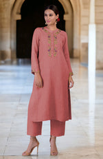 Desert Rose Parsi Gara Embroidered Linen Kurta Set