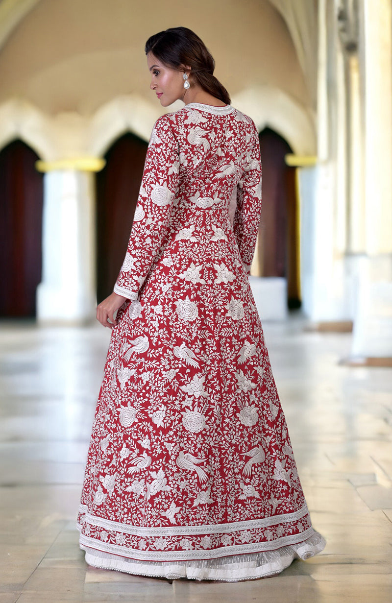 Red Parsi Gara and Beads Embroidered Jacket Set