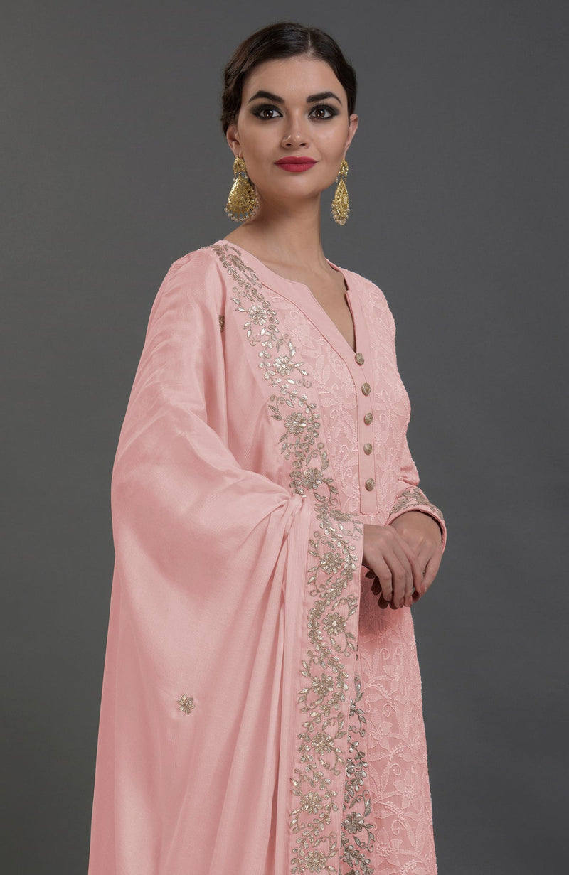 English Rose Chikankari & Gota Patti Embroidered Sharara Suit