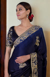 Midnight Blue Ombre Kashidakari Embroidered Saree Set