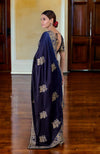 Midnight Blue Ombre Kashidakari Embroidered Saree Set