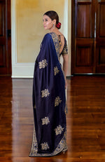 Midnight Blue Ombre Kashidakari Embroidered Saree Set