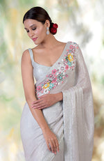 Whispering Blue Floral Sequin Hand Embroidered Saree