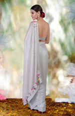Whispering Blue Floral Sequin Hand Embroidered Saree