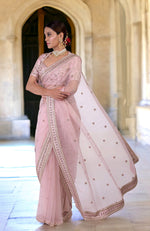 Unending Love Rose Pink Zardozi Hand Embroidered Saree