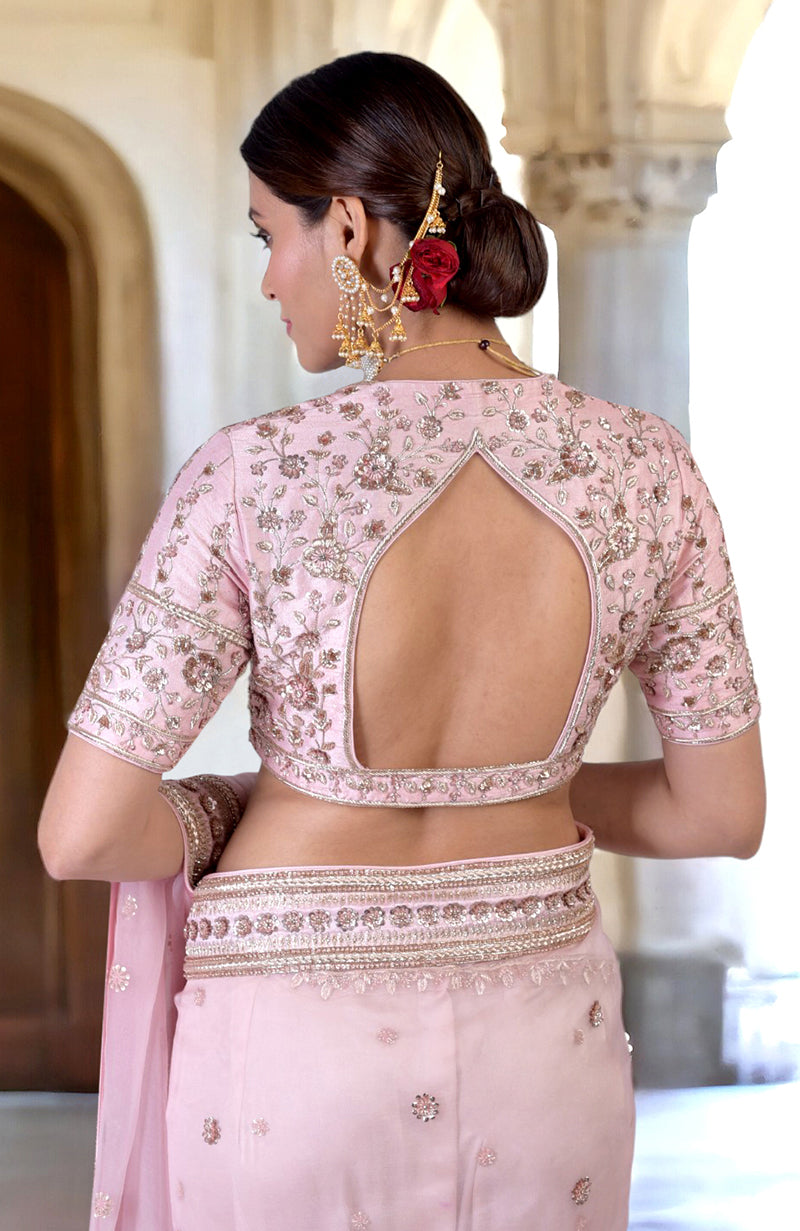 Unending Love Rose Pink Zardozi Hand Embroidered Saree