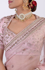 Unending Love Rose Pink Zardozi Hand Embroidered Saree