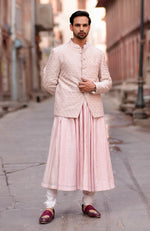 Barely Pink Chikankari Embellished Bandhgala & Angarkha kurta set