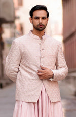Barely Pink Chikankari Embellished Bandhgala & Angarkha kurta set