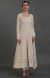 Champagne Chikankari Suit With Parsi Gara Hand Embroidered Dupatta