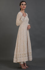 Champagne Chikankari Suit With Parsi Gara Hand Embroidered Dupatta