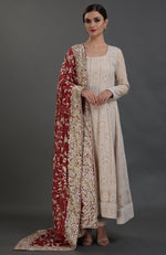 Champagne Chikankari Suit With Parsi Gara Hand Embroidered Dupatta