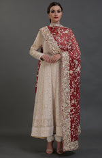 Champagne Chikankari Suit With Parsi Gara Hand Embroidered Dupatta