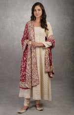 Champagne Chikankari Suit With Parsi Gara Hand Embroidered Dupatta