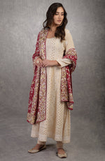 Champagne Chikankari Suit With Parsi Gara Hand Embroidered Dupatta