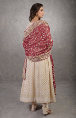 Champagne Chikankari Suit With Parsi Gara Hand Embroidered Dupatta