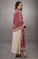 Champagne Chikankari Suit With Parsi Gara Hand Embroidered Dupatta