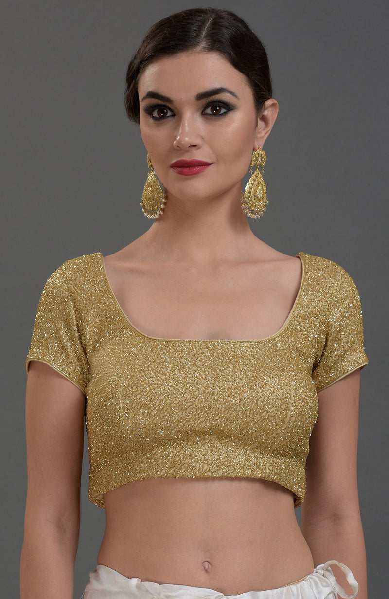 Gold Georgette Tissue Zardozi Hand Embroidered Blouse