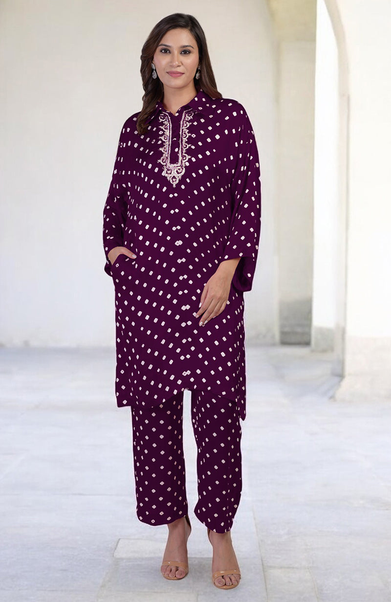 Charm Pink Handcrafted Bandhej Embroidered Co-Ord Set