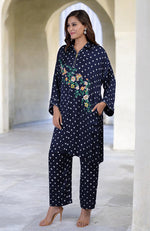 Navy Blue Handcrafted Bandhej Embroidered Co-Ord Set