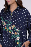 Navy Blue Handcrafted Bandhej Embroidered Co-Ord Set