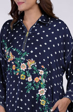 Navy Blue Handcrafted Bandhej Embroidered Co-Ord Set