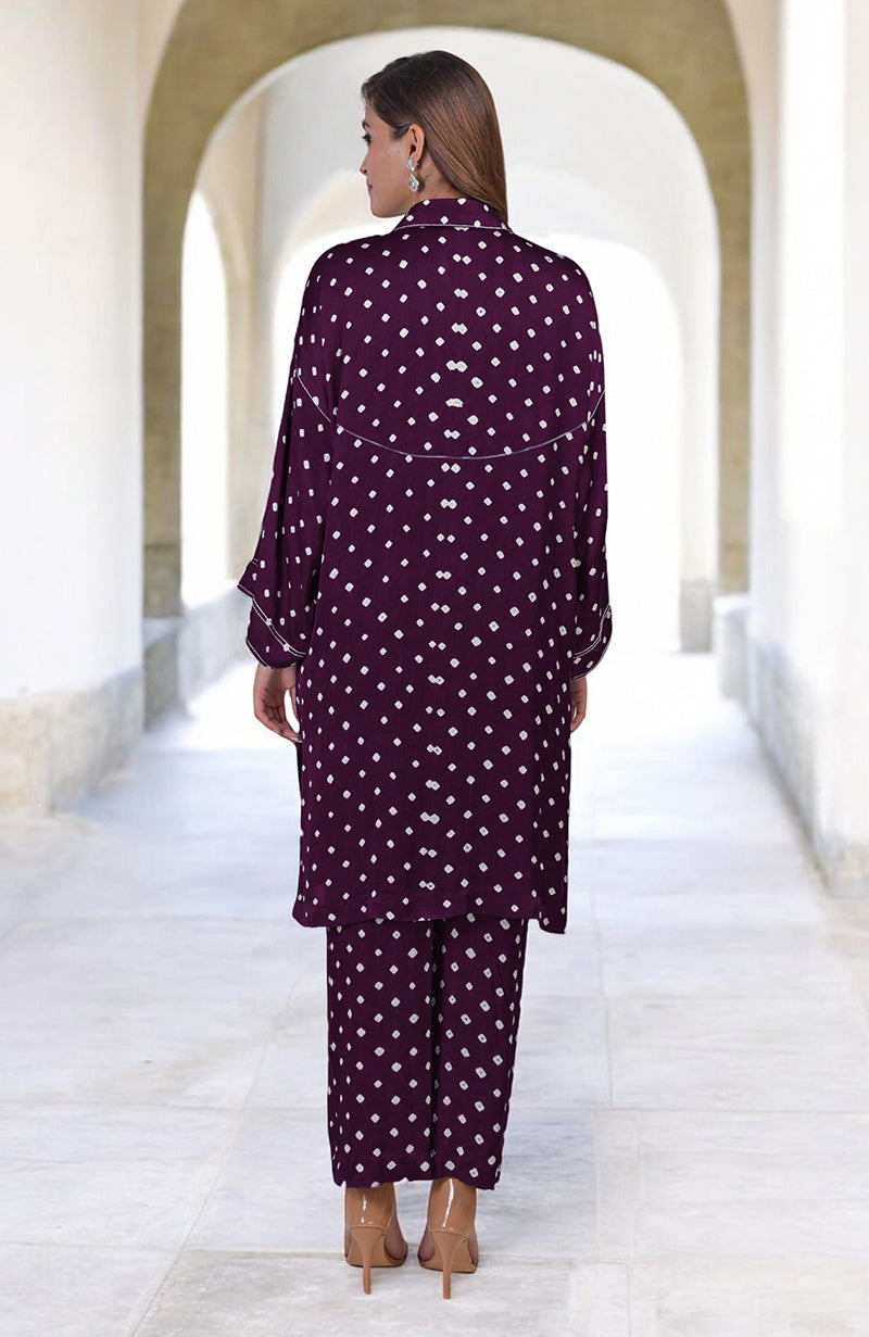 Plum Handcrafted Bandhej Embroidered Co-Ord Set